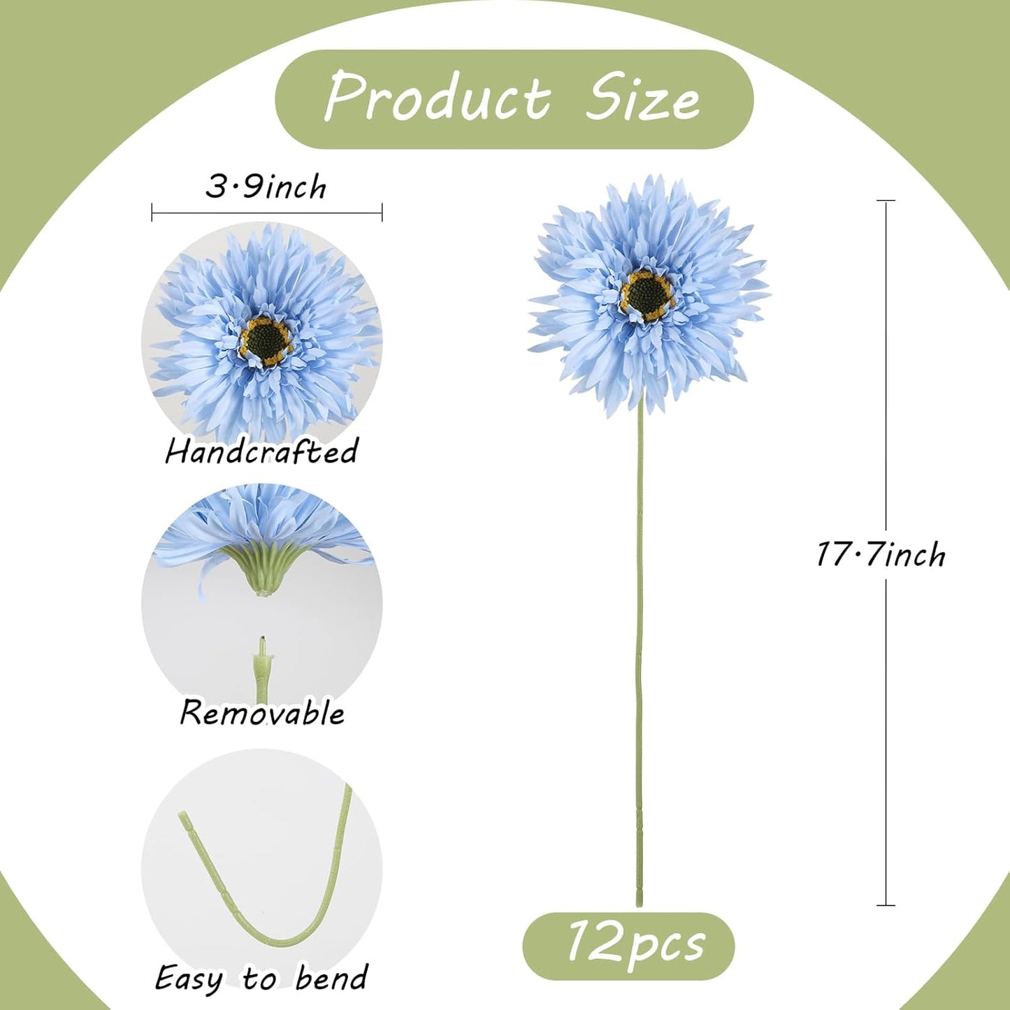 12pcs Yellow Gerbera Daisy Artificial Flowers Realistic Faux Daisies Fake Daisy Flowers for Vase Table Centerpiece Home Wedding Party Garden Decoration(Yellow)