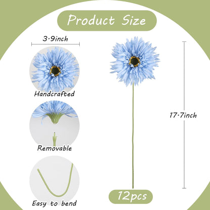 12pcs Yellow Gerbera Daisy Artificial Flowers Realistic Faux Daisies Fake Daisy Flowers for Vase Table Centerpiece Home Wedding Party Garden Decoration(Yellow)