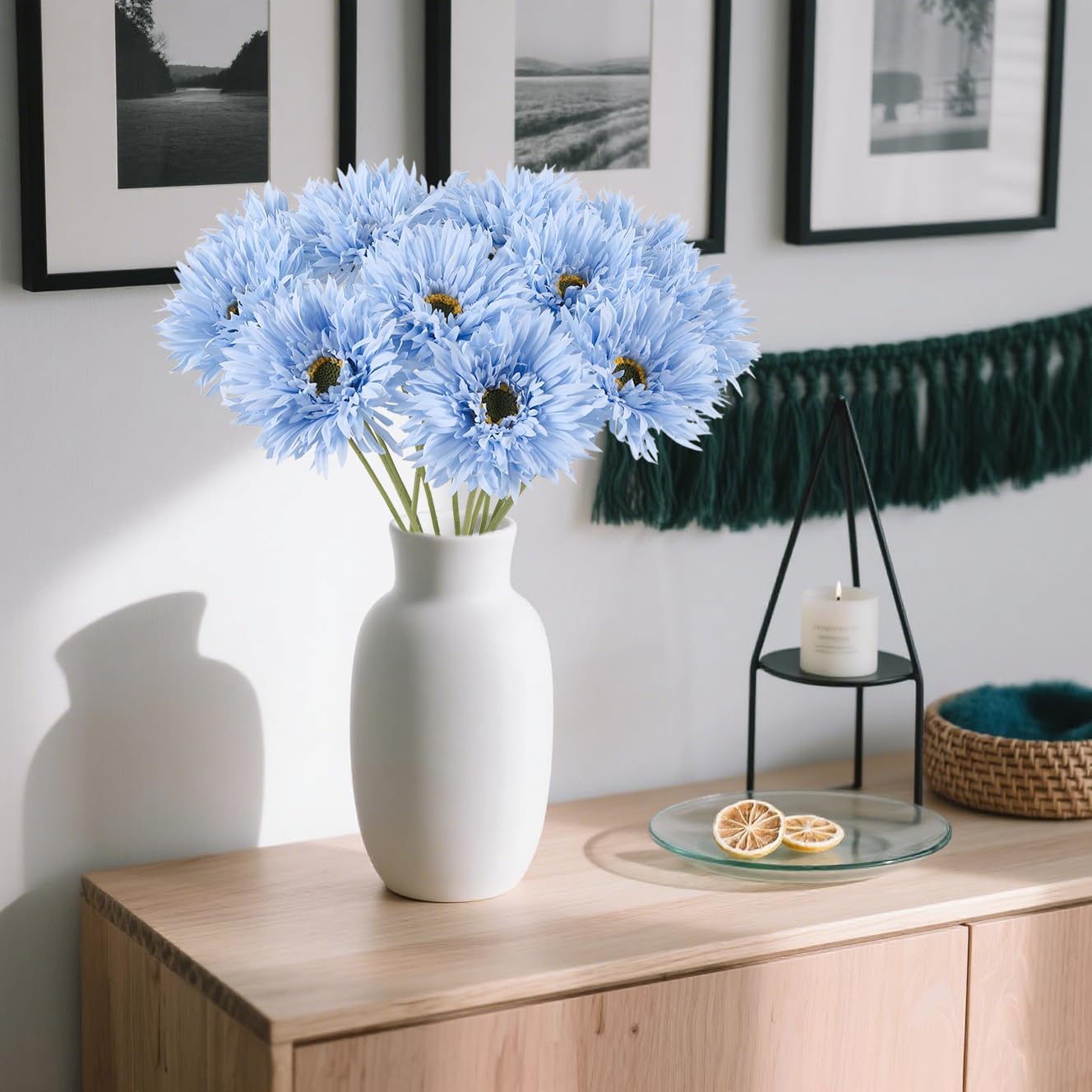 12pcs Yellow Gerbera Daisy Artificial Flowers Realistic Faux Daisies Fake Daisy Flowers for Vase Table Centerpiece Home Wedding Party Garden Decoration(Yellow)