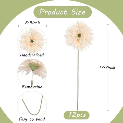 12pcs Yellow Gerbera Daisy Artificial Flowers Realistic Faux Daisies Fake Daisy Flowers for Vase Table Centerpiece Home Wedding Party Garden Decoration(Yellow)