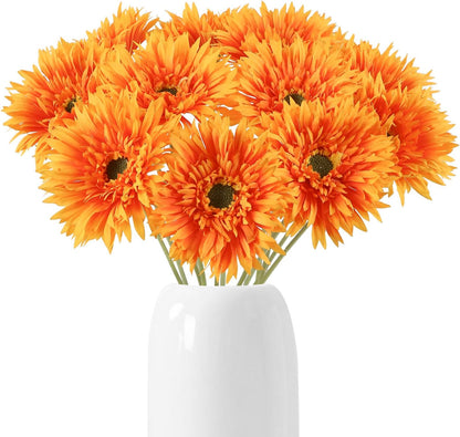 12pcs Yellow Gerbera Daisy Artificial Flowers Realistic Faux Daisies Fake Daisy Flowers for Vase Table Centerpiece Home Wedding Party Garden Decoration(Yellow)