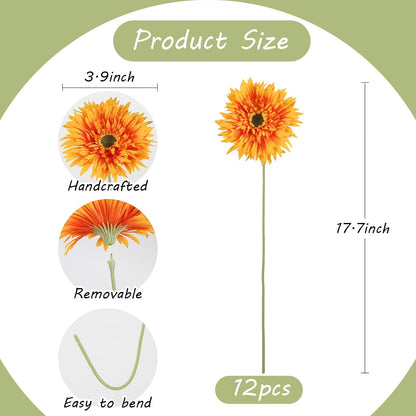 12pcs Yellow Gerbera Daisy Artificial Flowers Realistic Faux Daisies Fake Daisy Flowers for Vase Table Centerpiece Home Wedding Party Garden Decoration(Yellow)