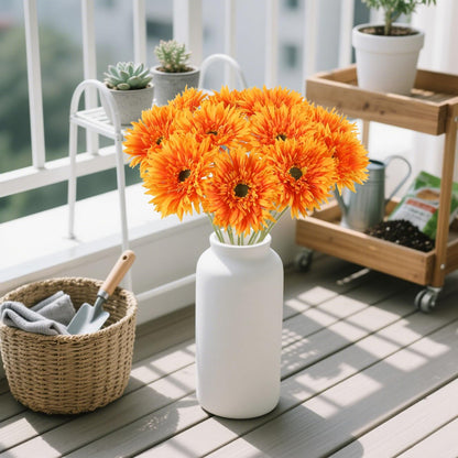 12pcs Yellow Gerbera Daisy Artificial Flowers Realistic Faux Daisies Fake Daisy Flowers for Vase Table Centerpiece Home Wedding Party Garden Decoration(Yellow)