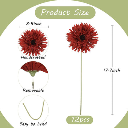12pcs Yellow Gerbera Daisy Artificial Flowers Realistic Faux Daisies Fake Daisy Flowers for Vase Table Centerpiece Home Wedding Party Garden Decoration(Yellow)