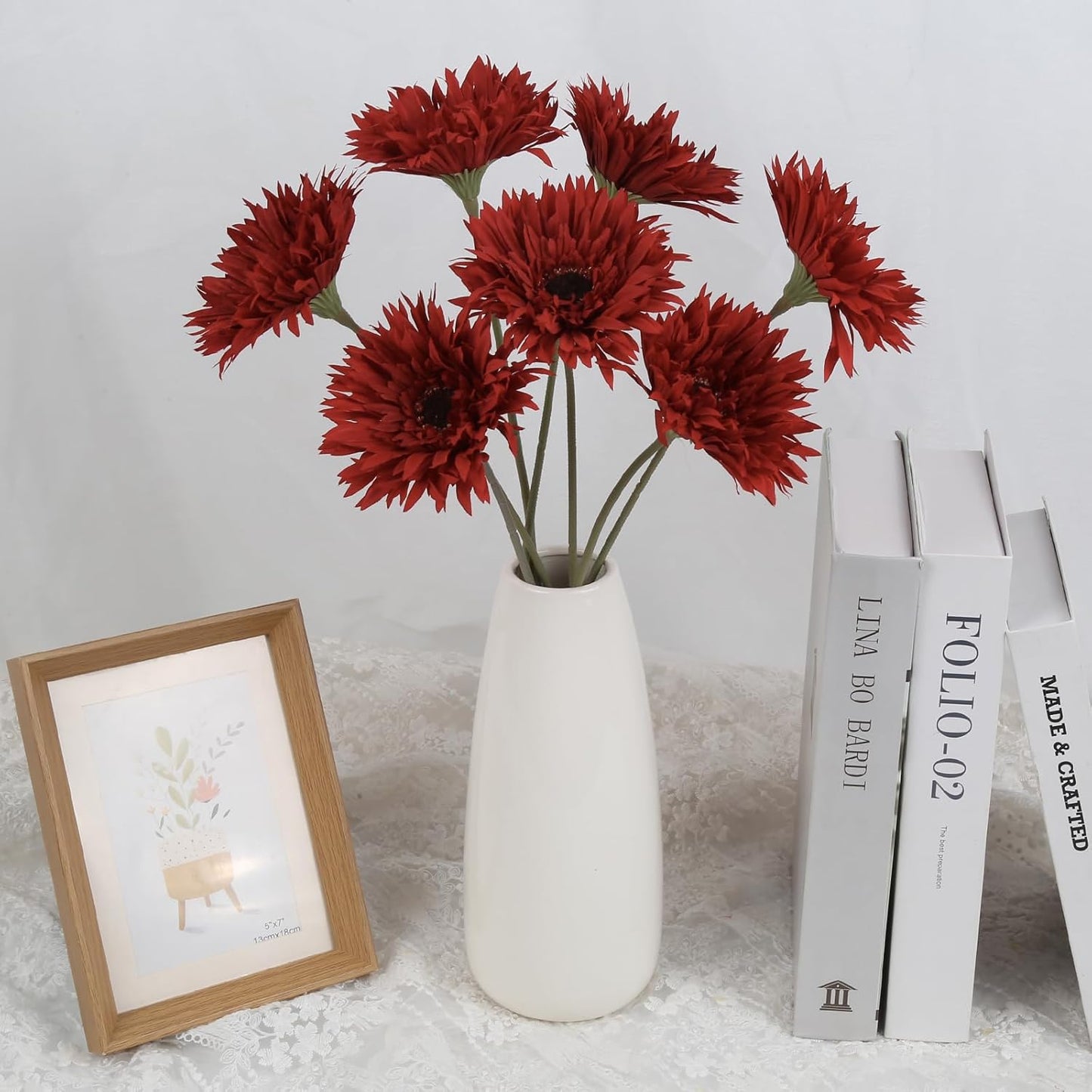 12pcs Yellow Gerbera Daisy Artificial Flowers Realistic Faux Daisies Fake Daisy Flowers for Vase Table Centerpiece Home Wedding Party Garden Decoration(Yellow)