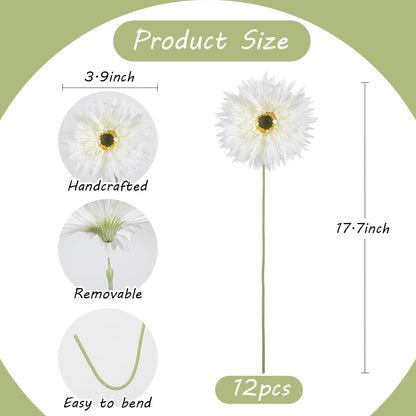 12pcs Yellow Gerbera Daisy Artificial Flowers Realistic Faux Daisies Fake Daisy Flowers for Vase Table Centerpiece Home Wedding Party Garden Decoration(Yellow)
