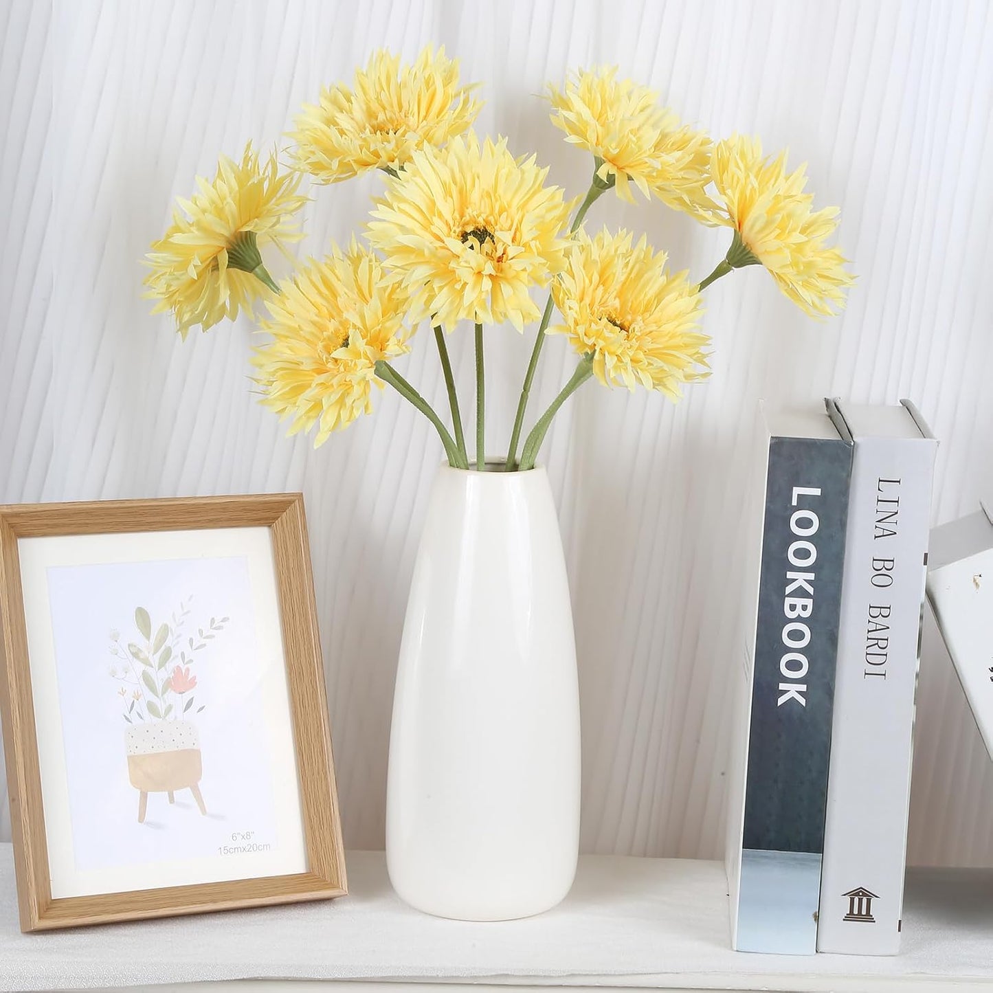 12pcs Yellow Gerbera Daisy Artificial Flowers Realistic Faux Daisies Fake Daisy Flowers for Vase Table Centerpiece Home Wedding Party Garden Decoration(Yellow)