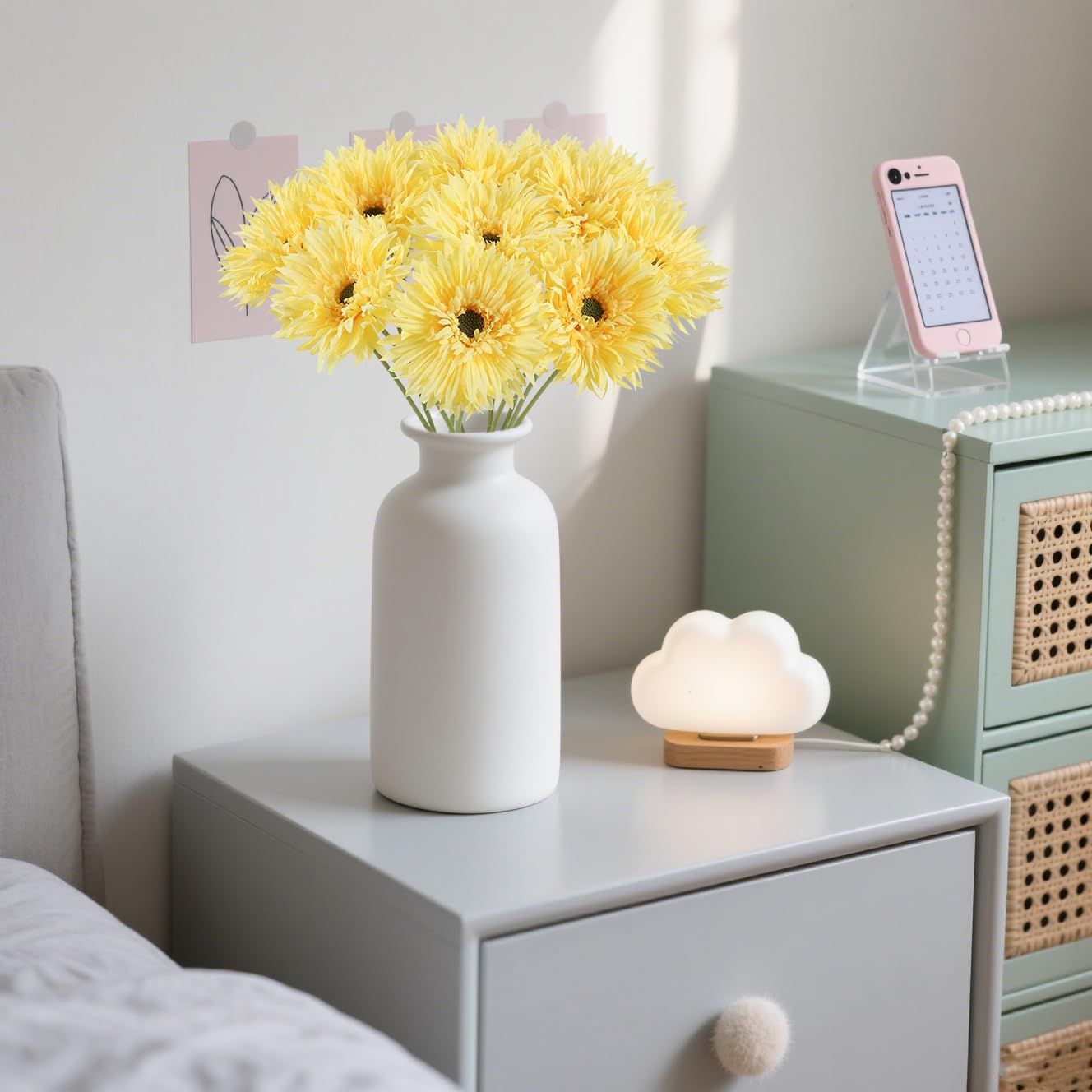 12pcs Yellow Gerbera Daisy Artificial Flowers Realistic Faux Daisies Fake Daisy Flowers for Vase Table Centerpiece Home Wedding Party Garden Decoration(Yellow)