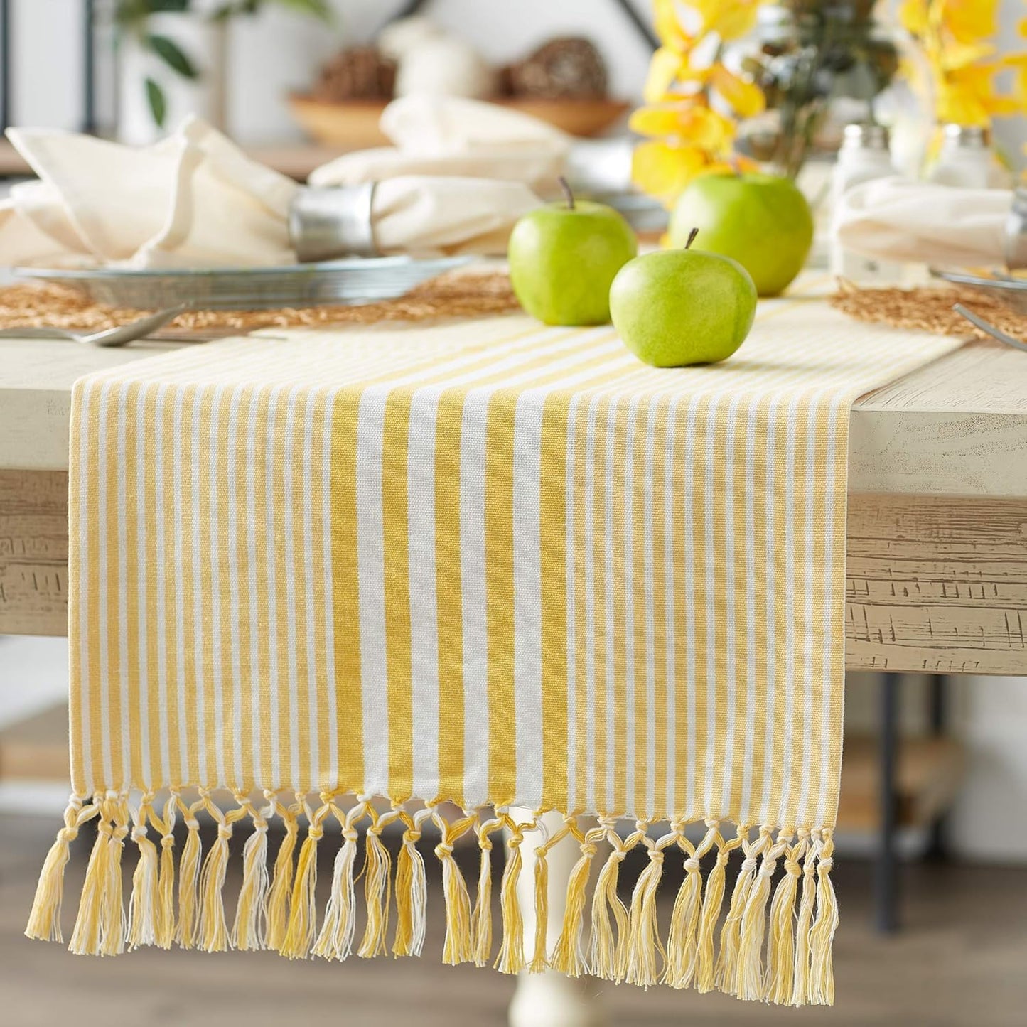 Multi Strip Kitchen Tabletop Collection, Table Runner, 14x72, Deep Yellow