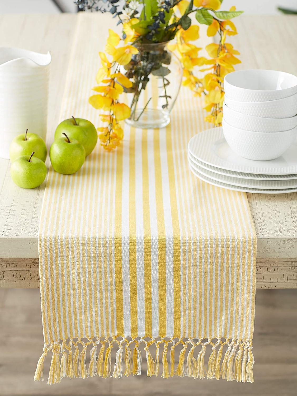 Multi Strip Kitchen Tabletop Collection, Table Runner, 14x72, Deep Yellow