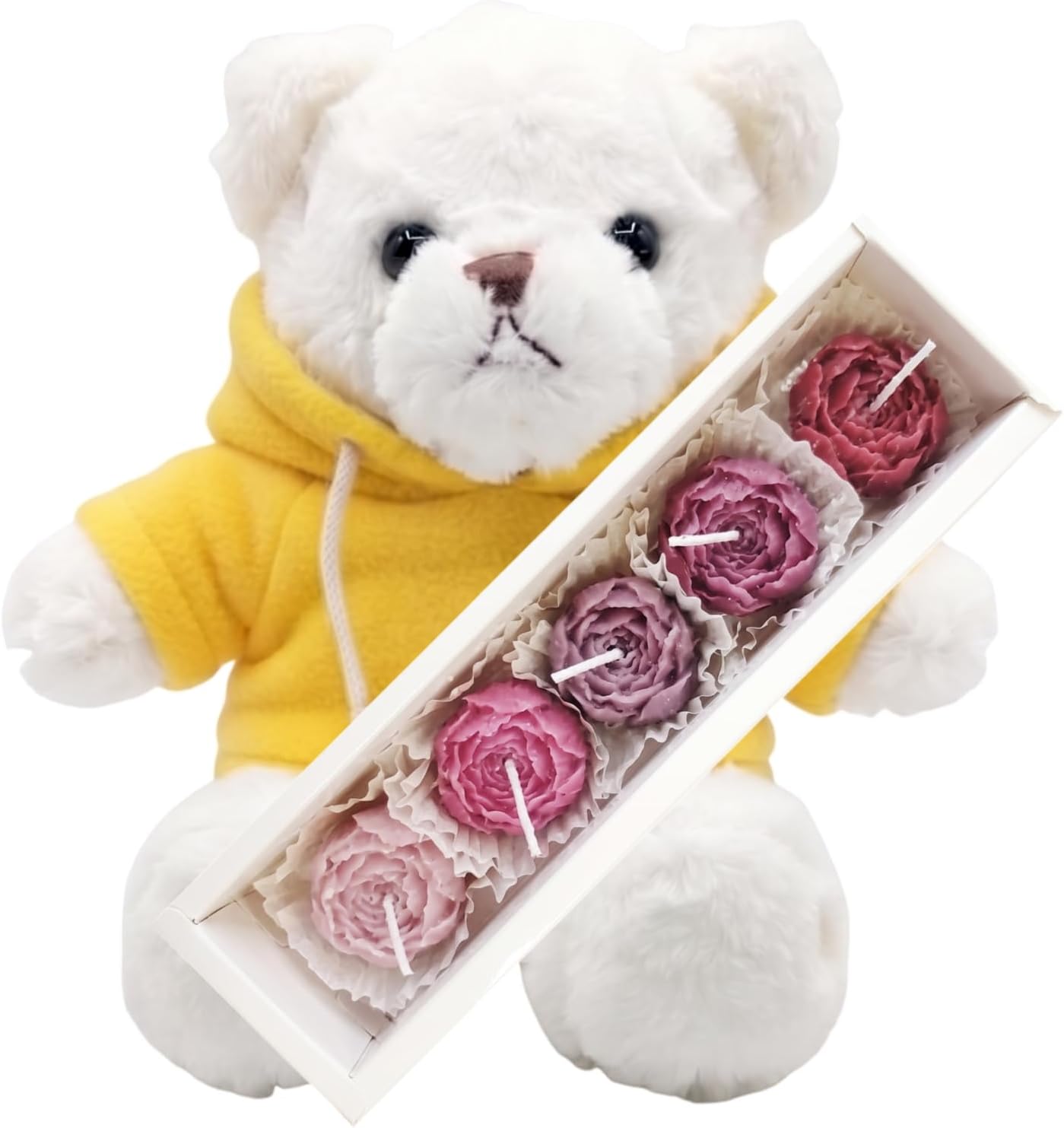 and3 860539 Rose Candle, White Box, Fluffy Bear, WH, Hoodie, Yellow, Gift, Birthday, Gift Bag Included