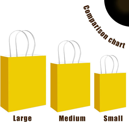 100PCS Gift Bag with Handles Bulk Bright Yellow Paper Bags Assorted Sizes(33pcs Large 13",33pcs Medium 11",34pcs Small 8")