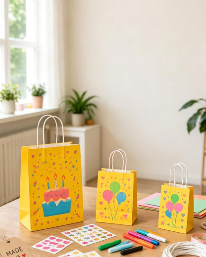 100PCS Gift Bag with Handles Bulk Bright Yellow Paper Bags Assorted Sizes(33pcs Large 13",33pcs Medium 11",34pcs Small 8")