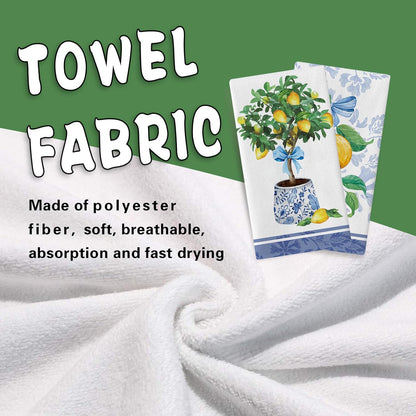 Italy Capri Lemon Tree Kitchen Dish Towels Set of 2, Amalfi Coast Citrus Blue White Porcelain Drying Hand Towel Baking Cooking Cloth, Summer Mediterranean Bow Bathroom Home Decor 18'' x 26''