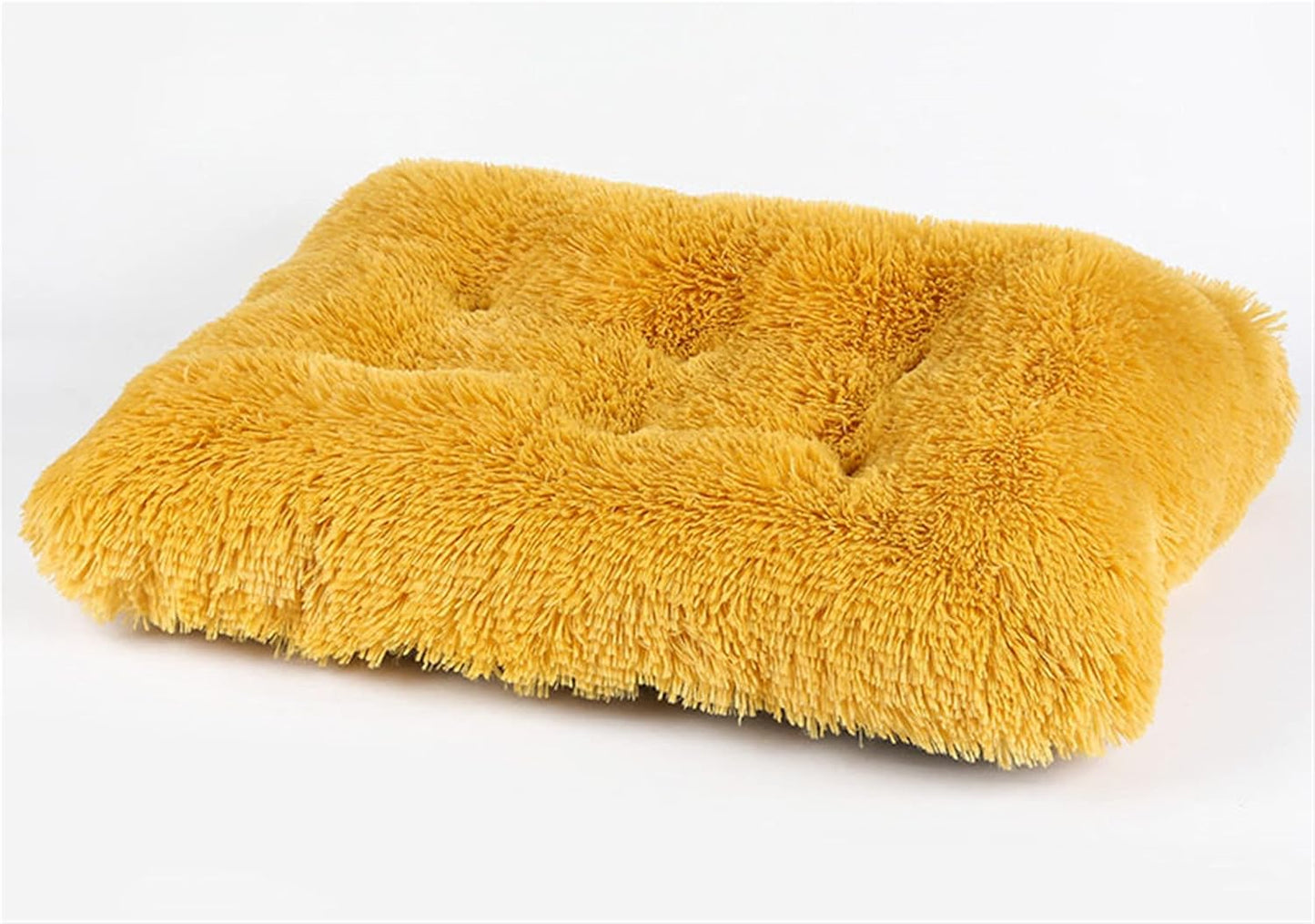 Long Plush Calming Pet Bed Cuddler Pet Bed Yellow M | for Dogs Cats, Fluffy Faux Fur Dog Bed with Anti Slip Bottom Machine Washable Pet Sleep Bed Crate Mat