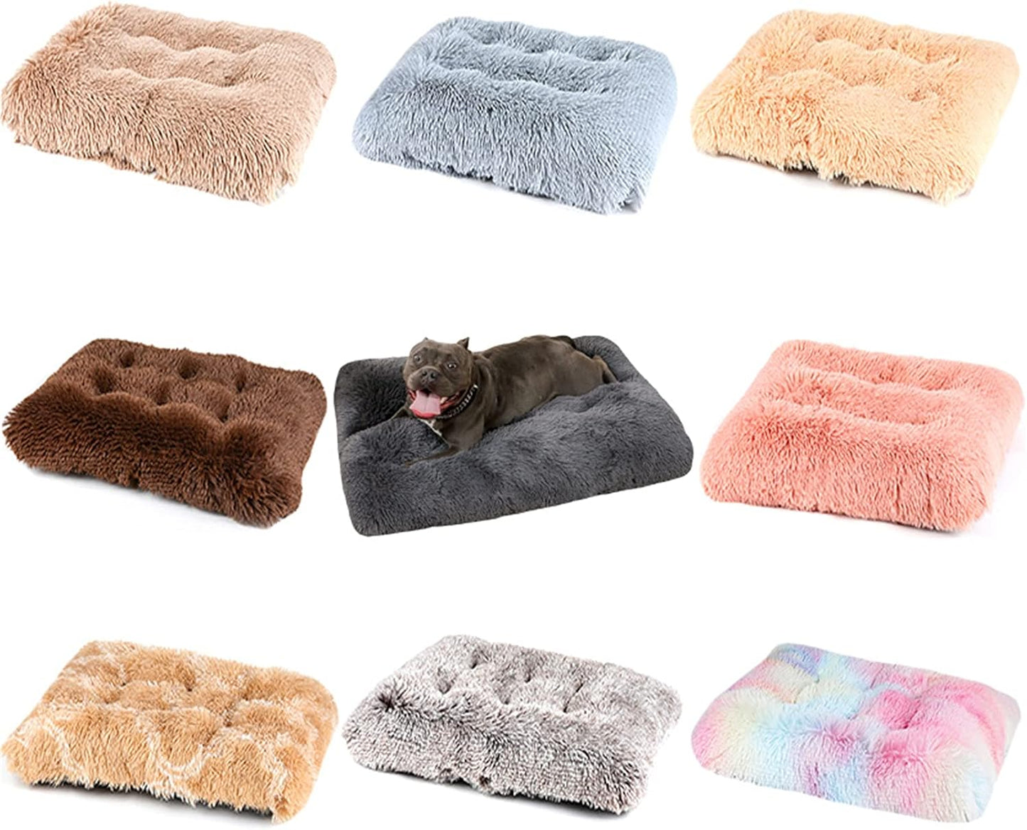 Long Plush Calming Pet Bed Cuddler Pet Bed Yellow M | for Dogs Cats, Fluffy Faux Fur Dog Bed with Anti Slip Bottom Machine Washable Pet Sleep Bed Crate Mat