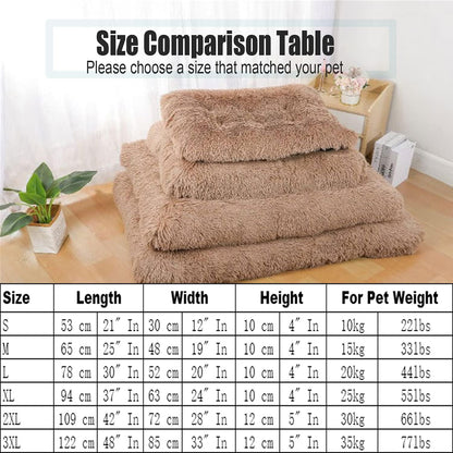 Long Plush Calming Pet Bed Cuddler Pet Bed Yellow M | for Dogs Cats, Fluffy Faux Fur Dog Bed with Anti Slip Bottom Machine Washable Pet Sleep Bed Crate Mat