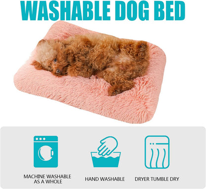 Long Plush Calming Pet Bed Cuddler Pet Bed Yellow M | for Dogs Cats, Fluffy Faux Fur Dog Bed with Anti Slip Bottom Machine Washable Pet Sleep Bed Crate Mat