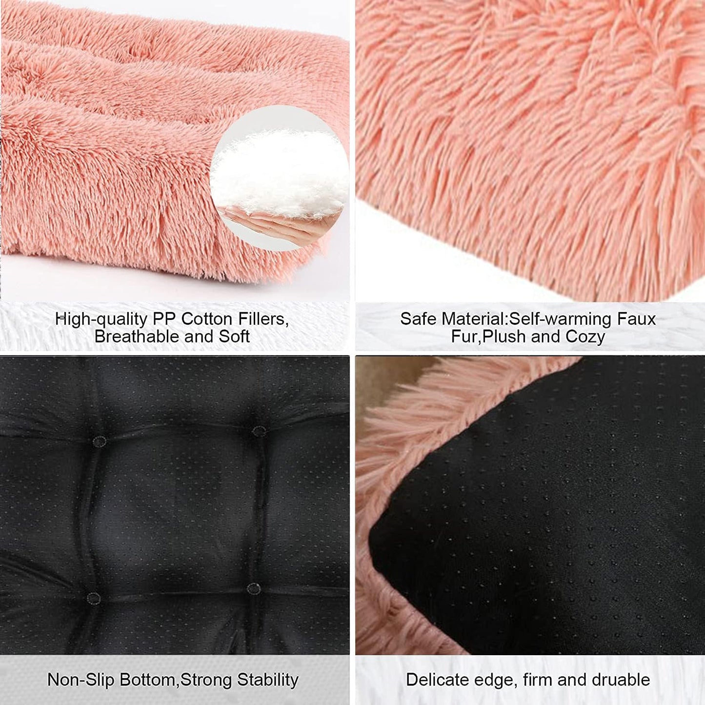 Long Plush Calming Pet Bed Cuddler Pet Bed Yellow M | for Dogs Cats, Fluffy Faux Fur Dog Bed with Anti Slip Bottom Machine Washable Pet Sleep Bed Crate Mat