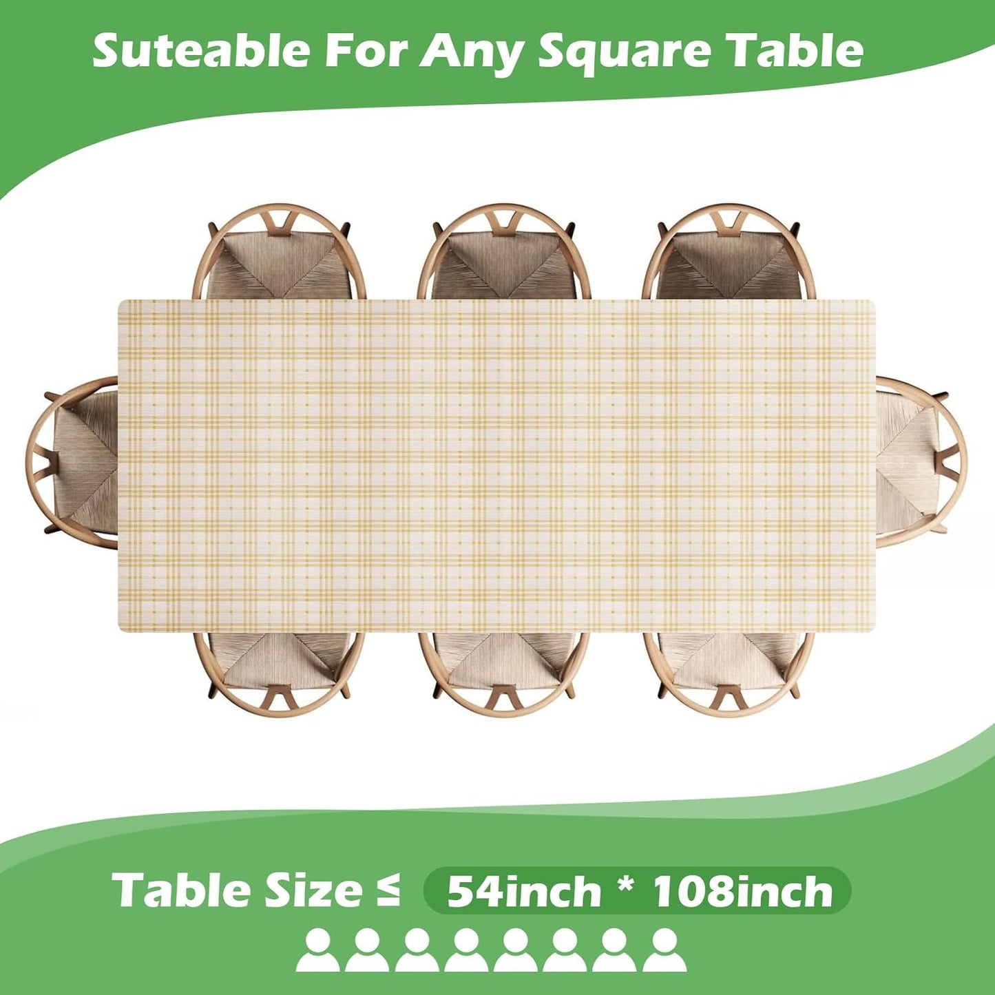 Disposable Plastic Tablecloths 6 Pack, Light Yellow Gingham Table Covers 54x108 Inch, Heavy Duty & Leakproof Plaid Rectangle Tablecloths for Party, Picnic, Birthday