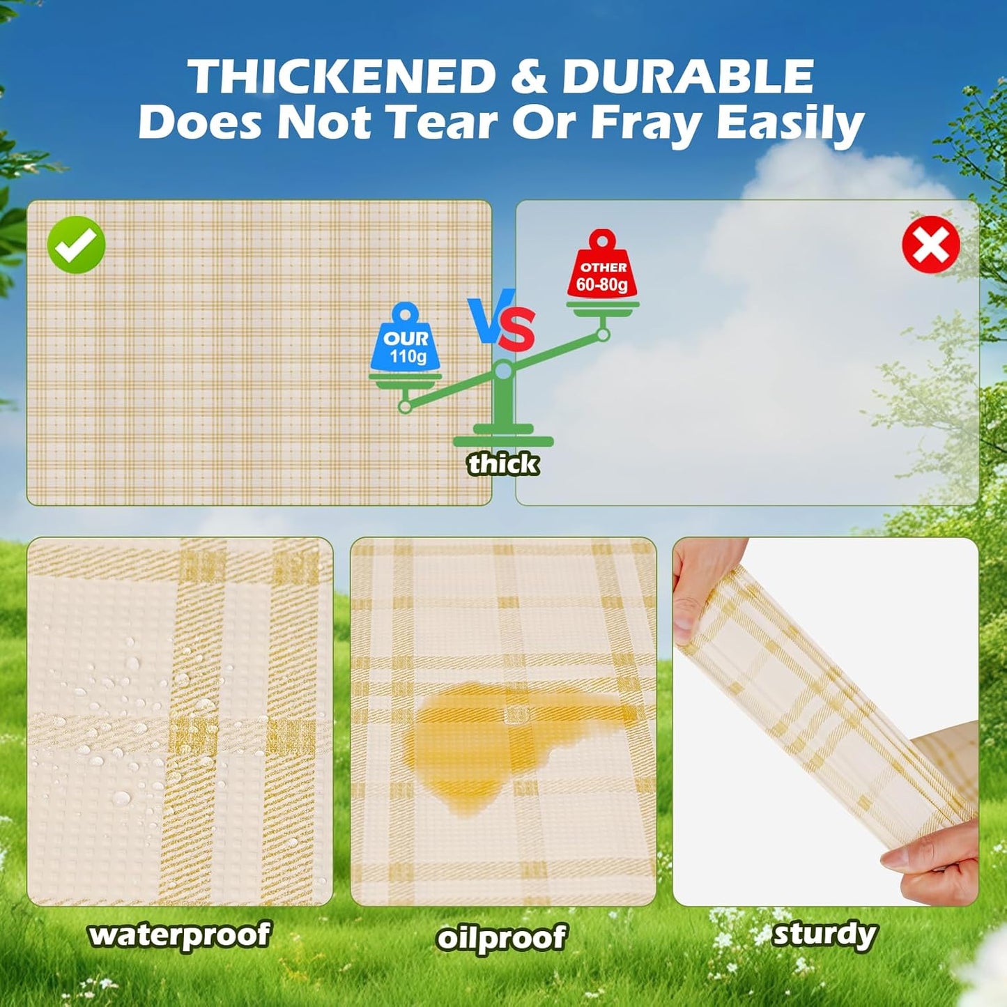 Disposable Plastic Tablecloths 6 Pack, Light Yellow Gingham Table Covers 54x108 Inch, Heavy Duty & Leakproof Plaid Rectangle Tablecloths for Party, Picnic, Birthday