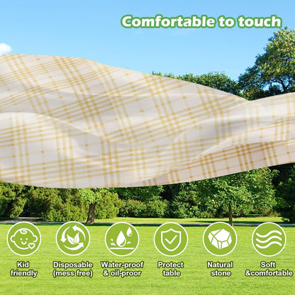 Disposable Plastic Tablecloths 6 Pack, Light Yellow Gingham Table Covers 54x108 Inch, Heavy Duty & Leakproof Plaid Rectangle Tablecloths for Party, Picnic, Birthday