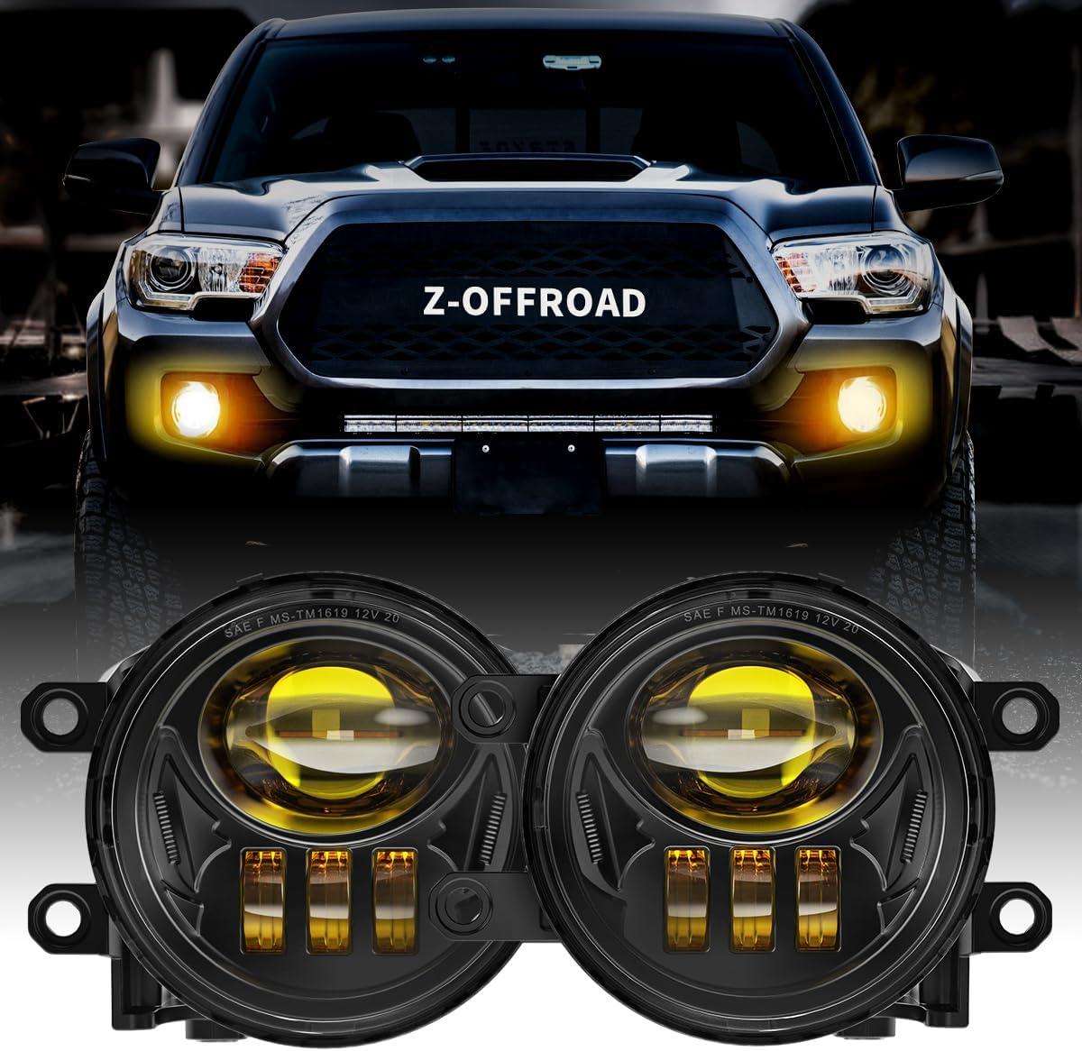 Yellow LED Fog Lights Assembly with Clear Lens for 2016-2022 Tacoma 2009-2013 Camry Corolla 2014-2022 4Runner 2014-2019 Tundra Amber Golden Yellow Bumper Driving Lamps Replacement