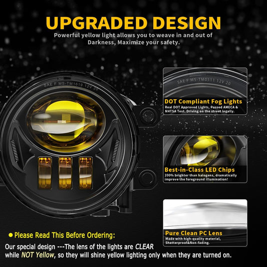 Yellow LED Fog Lights Assembly with Clear Lens for 2016-2022 Tacoma 2009-2013 Camry Corolla 2014-2022 4Runner 2014-2019 Tundra Amber Golden Yellow Bumper Driving Lamps Replacement