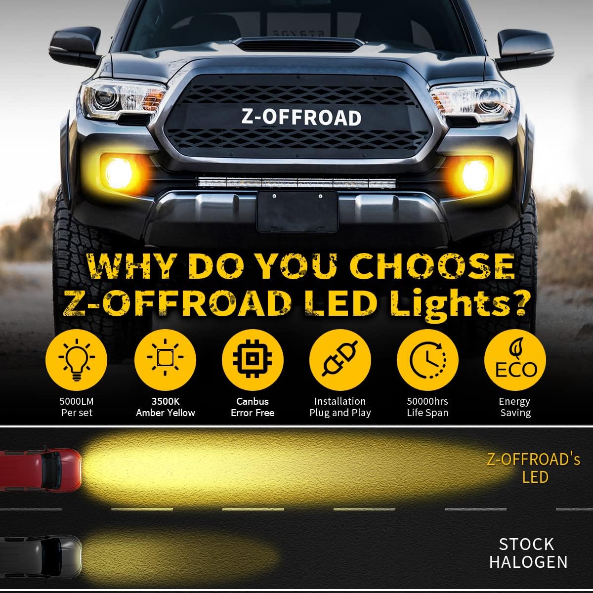 Yellow LED Fog Lights Assembly with Clear Lens for 2016-2022 Tacoma 2009-2013 Camry Corolla 2014-2022 4Runner 2014-2019 Tundra Amber Golden Yellow Bumper Driving Lamps Replacement