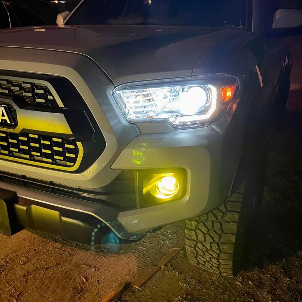 Yellow LED Fog Lights Assembly with Clear Lens for 2016-2022 Tacoma 2009-2013 Camry Corolla 2014-2022 4Runner 2014-2019 Tundra Amber Golden Yellow Bumper Driving Lamps Replacement