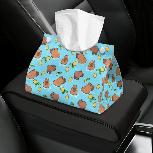 Capybaras Lemon Long Car Tissue Box Cover Leather Tissue Box Organizer Napkin Holder Vehicle Seat Storage Interior Accessories for Women Men Decor for Home Hotel Camping Vacation