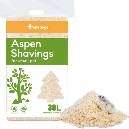 Aspen Shaving Hamster Bedding: 30L Absorb Odors & No Dust | Respiratory-Friendly & Encourage Digging Instinct - DIY Tunnel System for Syrian Dwarf Hamster Gerbil Mice Rat or Small Pets