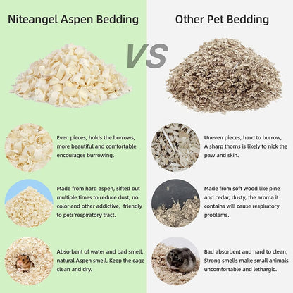 Aspen Shaving Hamster Bedding: 30L Absorb Odors & No Dust | Respiratory-Friendly & Encourage Digging Instinct - DIY Tunnel System for Syrian Dwarf Hamster Gerbil Mice Rat or Small Pets