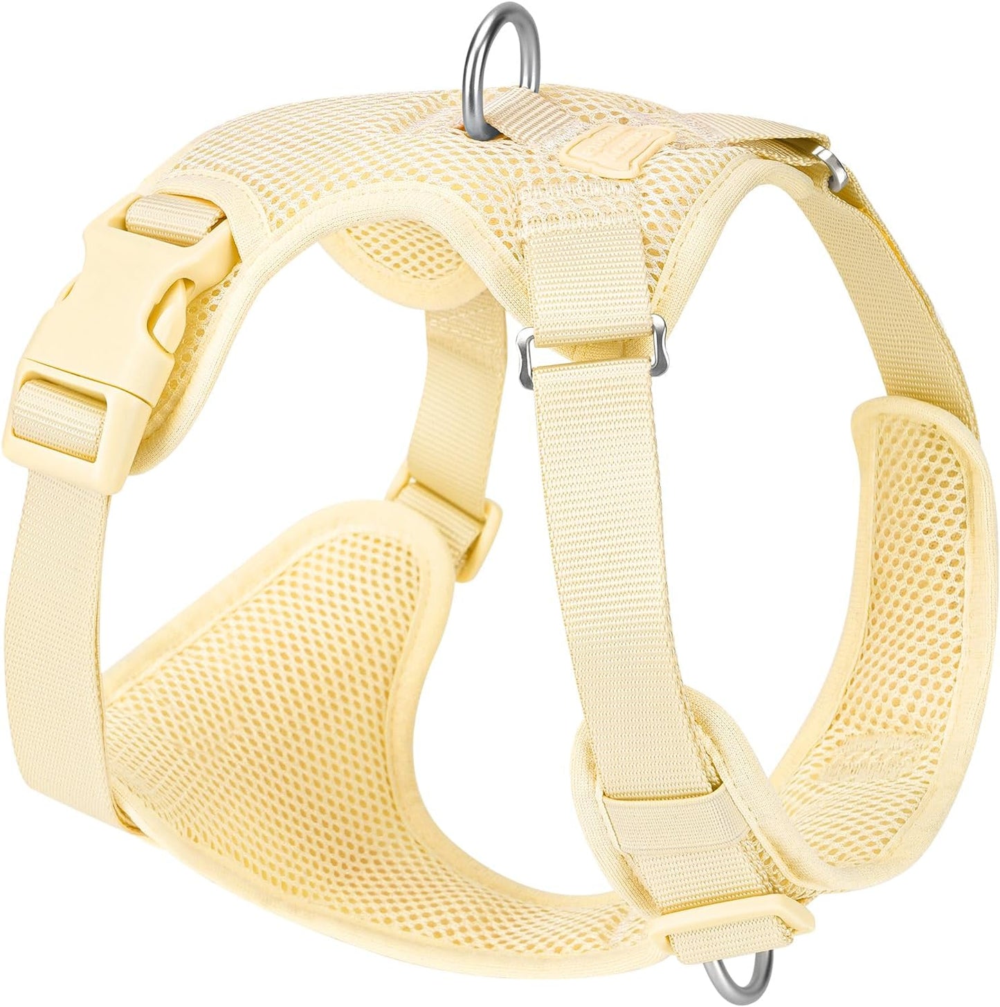 No Pull Dog Harness Escape Proof, Adjustable Mesh Puppy Vest | Light Yellow M, Breathable Lightweight Fabric, Dual Front & Back D-ring, Easy on/off, No Choke for Small Medium Large Dogs