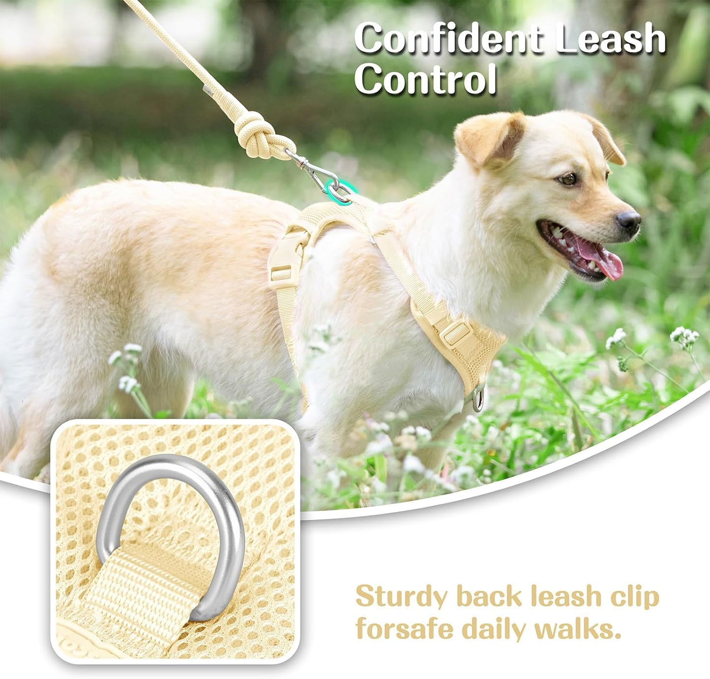No Pull Dog Harness Escape Proof, Adjustable Mesh Puppy Vest | Light Yellow M, Breathable Lightweight Fabric, Dual Front & Back D-ring, Easy on/off, No Choke for Small Medium Large Dogs