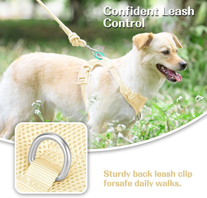 No Pull Dog Harness Escape Proof, Adjustable Mesh Puppy Vest | Light Yellow M, Breathable Lightweight Fabric, Dual Front & Back D-ring, Easy on/off, No Choke for Small Medium Large Dogs
