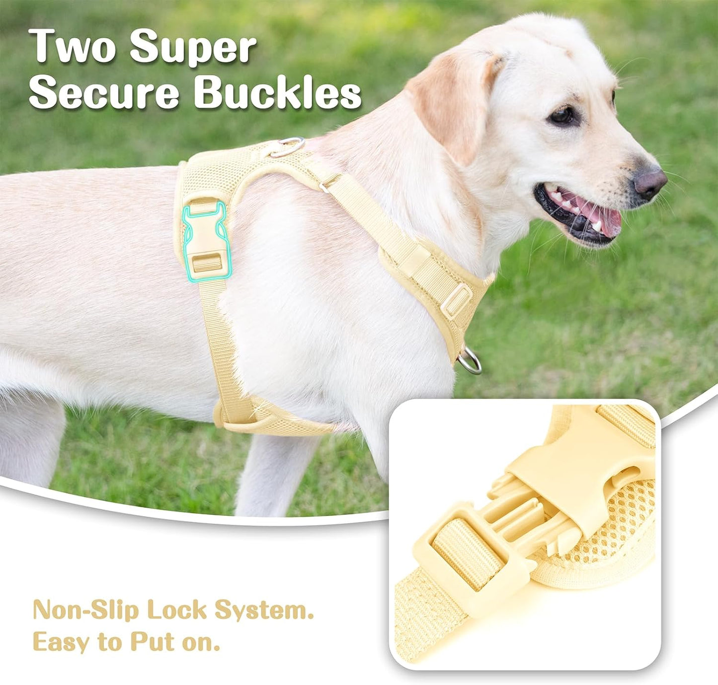 No Pull Dog Harness Escape Proof, Adjustable Mesh Puppy Vest | Light Yellow M, Breathable Lightweight Fabric, Dual Front & Back D-ring, Easy on/off, No Choke for Small Medium Large Dogs