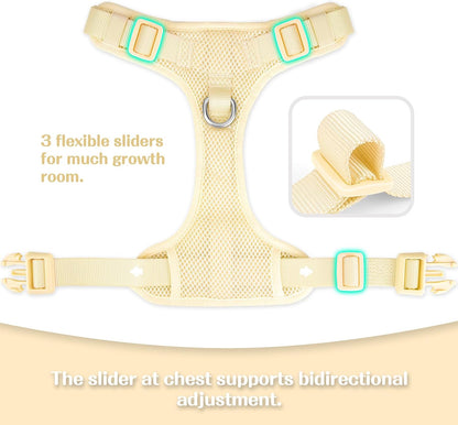 No Pull Dog Harness Escape Proof, Adjustable Mesh Puppy Vest | Light Yellow M, Breathable Lightweight Fabric, Dual Front & Back D-ring, Easy on/off, No Choke for Small Medium Large Dogs