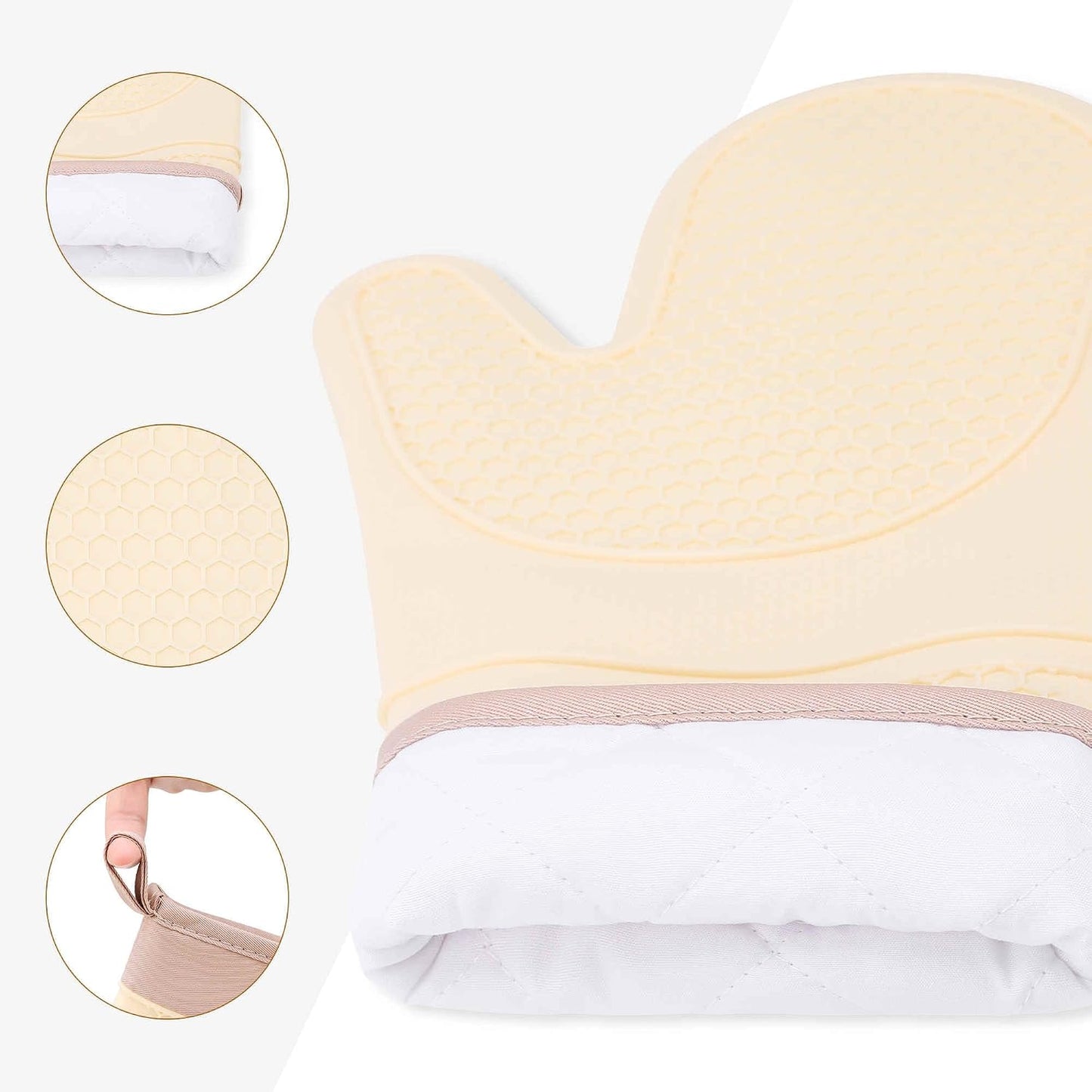 Soft Silicone Oven Mitts, Heat Resistant and Waterproof Cooking Gloves, Thick Cotton Lining, Kitchen Mitts Set of 2 13x7.5inch Cream Yellow