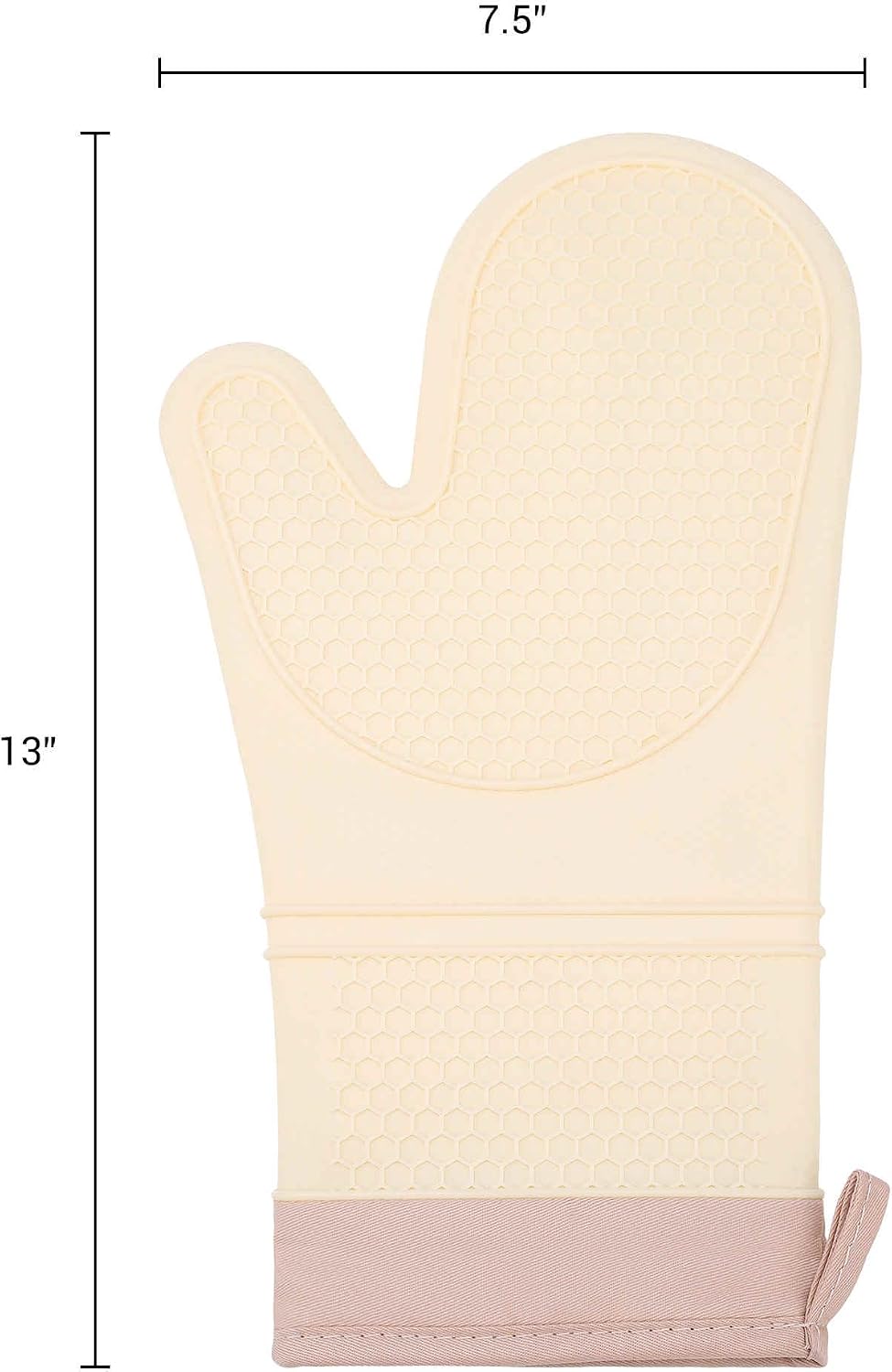Soft Silicone Oven Mitts, Heat Resistant and Waterproof Cooking Gloves, Thick Cotton Lining, Kitchen Mitts Set of 2 13x7.5inch Cream Yellow