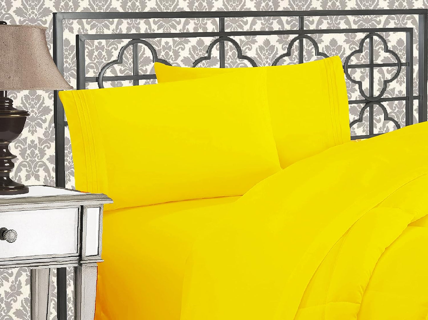 Wrinkle & Fade Resistant 1500 Premium Hotel Quality Microfiber Ultra Soft Luxurious 4-Piece Bed Sheet Set with Deep Pockets, Queen, Yellow