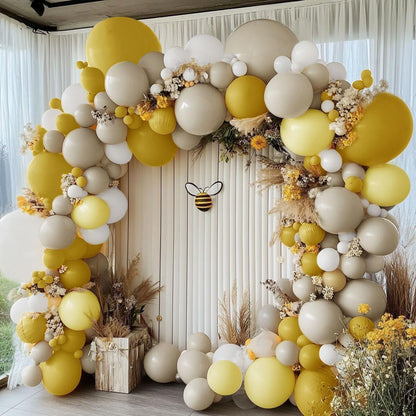 Mustard Yellow Balloon Garland Kit - Double Stuffed Sand White Yellow Pastel Balloon Arch for Bee Birthday, Baby Shower, Gender Reveal, Boho Party Decoration | Mustard Yellow Pastel Balloon Garland for Bee Birthday, Baby Shower, Gender Reveal, Boho Fall