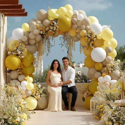 Mustard Yellow Balloon Garland Kit - Double Stuffed Sand White Yellow Pastel Balloon Arch for Bee Birthday, Baby Shower, Gender Reveal, Boho Party Decoration | Mustard Yellow Pastel Balloon Garland for Bee Birthday, Baby Shower, Gender Reveal, Boho Fall