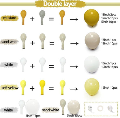 Mustard Yellow Balloon Garland Kit - Double Stuffed Sand White Yellow Pastel Balloon Arch for Bee Birthday, Baby Shower, Gender Reveal, Boho Party Decoration | Mustard Yellow Pastel Balloon Garland for Bee Birthday, Baby Shower, Gender Reveal, Boho Fall