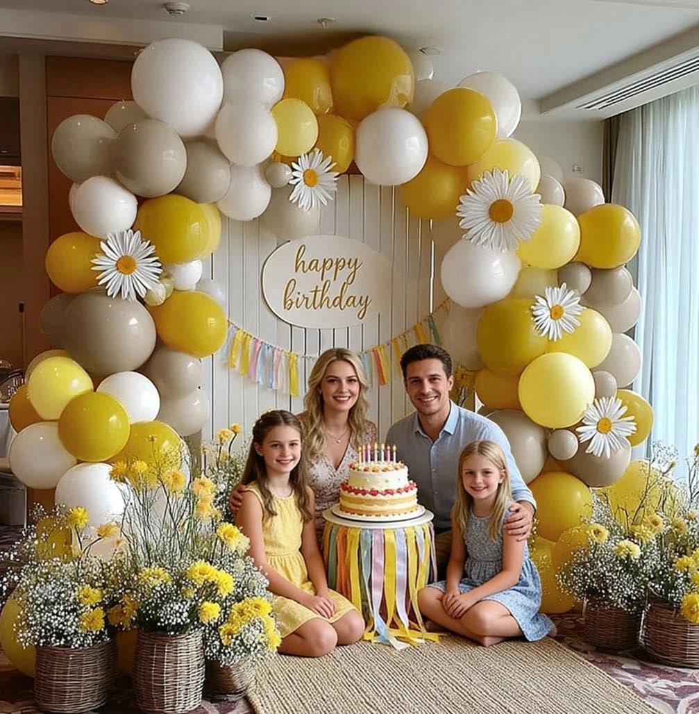 Mustard Yellow Balloon Garland Kit - Double Stuffed Sand White Yellow Pastel Balloon Arch for Bee Birthday, Baby Shower, Gender Reveal, Boho Party Decoration | Mustard Yellow Pastel Balloon Garland for Bee Birthday, Baby Shower, Gender Reveal, Boho Fall