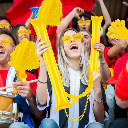 180 Pcs Yellow Team Spirit Accessories Bulk Field Day Accessories Pep Rally Color War Camp Spirit Events Party Items Cheerleading Pom Poms Clappers Thunder Stick Whistle Megaphone