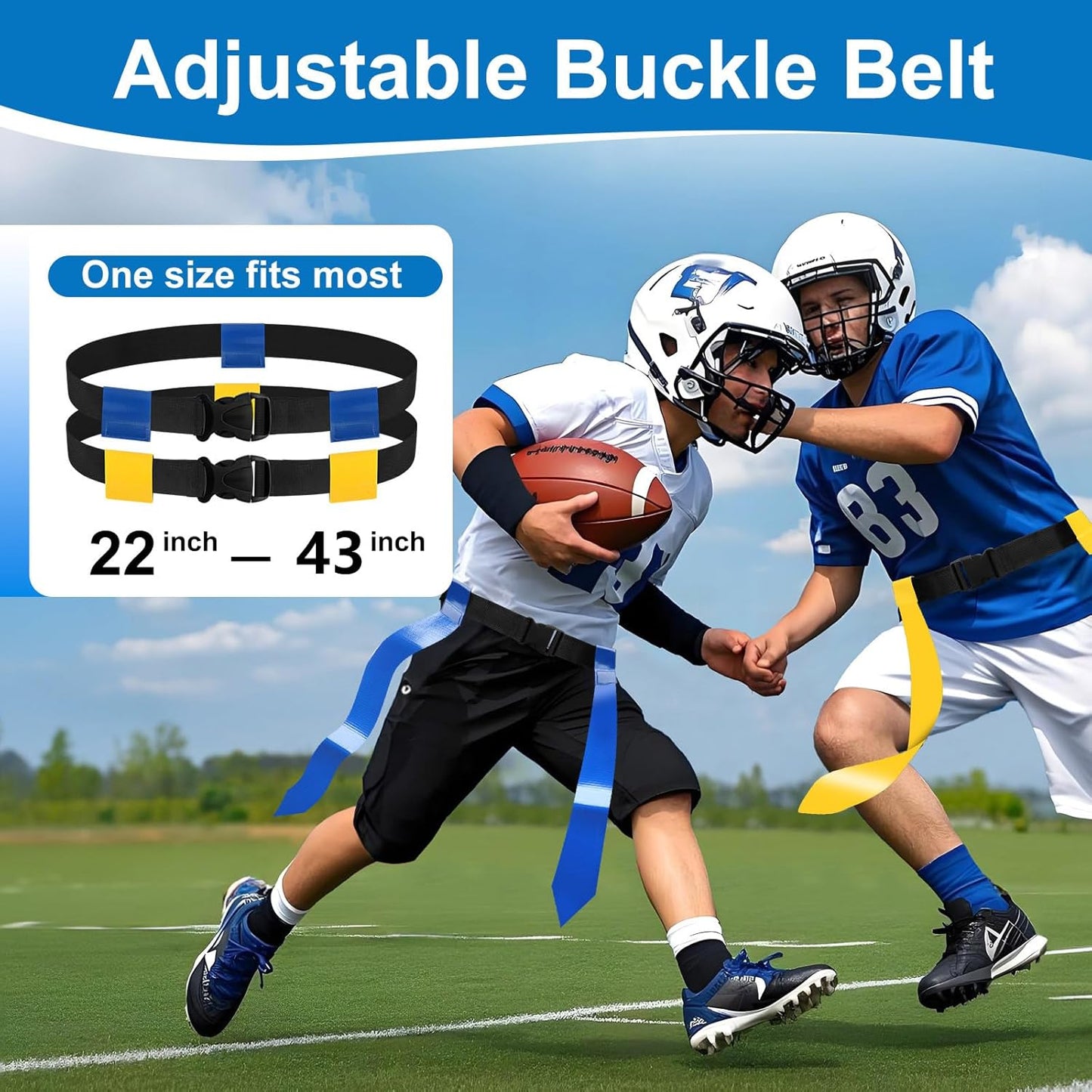 Adjustable Flag Football Belts for Youth/Adults, Set of 4/10 Tear-Resistant Belts for Football Training/Games/Outdoor