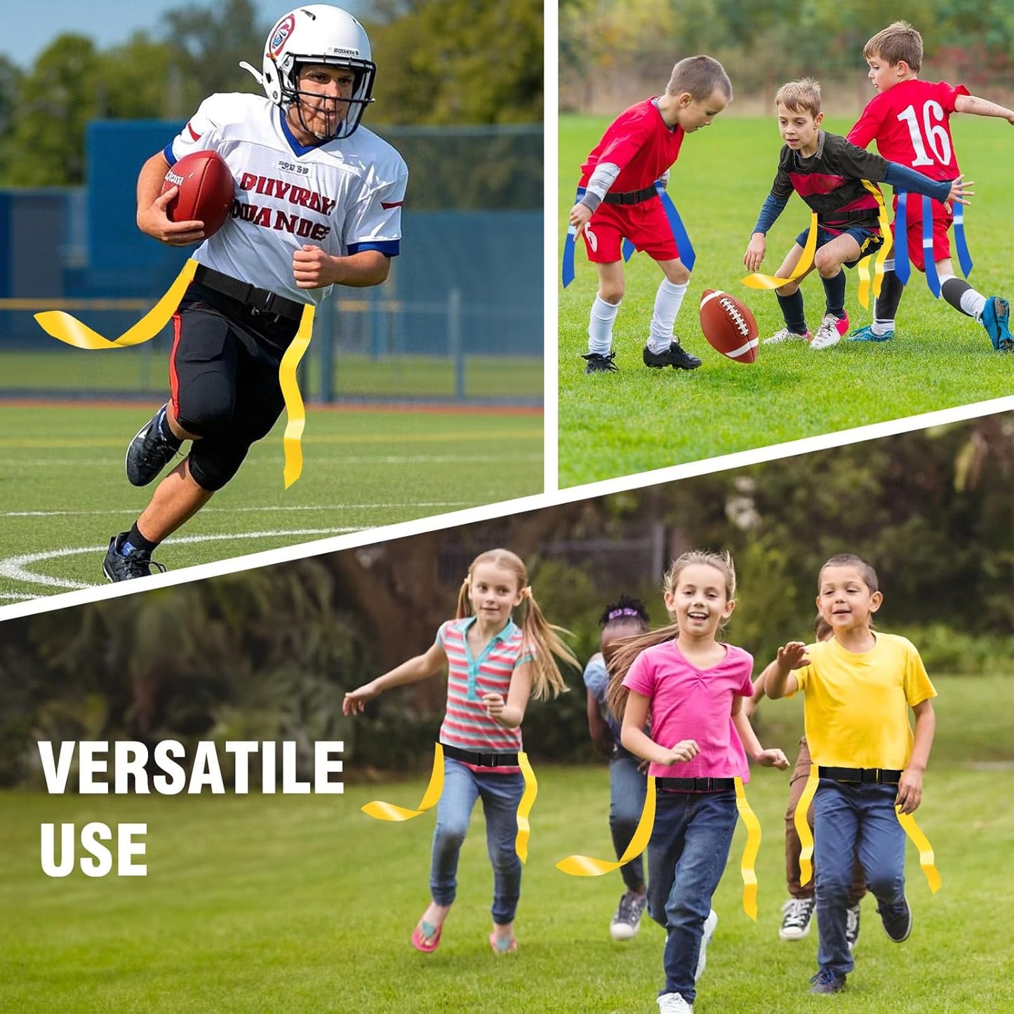 Adjustable Flag Football Belts for Youth/Adults, Set of 4/10 Tear-Resistant Belts for Football Training/Games/Outdoor