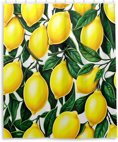 Shower Curtain for Bathroom, Yellow Lemons Waterproof Washable Shower Bath Curtain for Home Hotels with 12 Hooks, 60x72 in