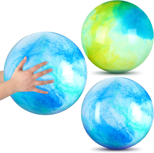 2 Pcs 18 Inch Marbleized Bouncy Balls Large Inflatable Rubber Sensory Ball for Playground Outdoor Water(Green and Yellow)